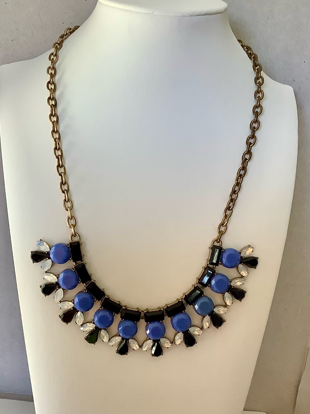 J Crew Blue Statement Bib Necklace - Gold Chain